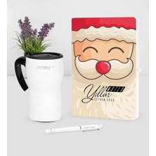 BK Gift Kişiye Özel Yılbaşı Noel Baba Temalı Beyaz Defter Kalem Termos Mug Seti - 6