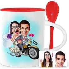BK Gift Kişiye Özel Evleniyoruz Karikatür Kırmızı Kaşıklı Kupa Bardak - 8