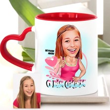 BK Gift Kişiye Özel Kadınlar Günü Temalı Karikatür Kırmızı Kalpli Kupa Bardak - 4