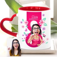 BK Gift Kişiye Özel Kadınlar Günü Temalı Karikatür Kırmızı Kalpli Kupa Bardak - 5