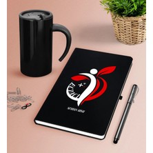 BK Gift Kişiye Özel Eczacı Siyah Defter Kalem Termos Mug Seti-4