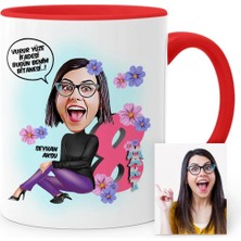 BK Gift Kişiye Özel Kadınlar Günü Temalı Karikatür Kırmızı Kupa Bardak - 2