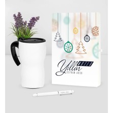 BK Gift Kişiye Özel Yılbaşı Mutlu Yıllar Temalı Beyaz Defter Kalem Termos Mug Seti - 15