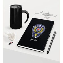 BK Gift Kişiye Özel Polis Temalı Siyah Defter Kalem Termos Mug Seti - 2