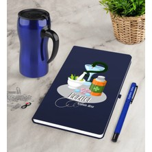 BK Gift Kişiye Özel Eczacı Lacivert Defter Kalem Termos Mug Seti-6