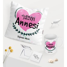 BK Gift Kişiye Özel Dünyanın En Iyi Annesi Beyaz Kupa Ayna Yastık Seti - 11
