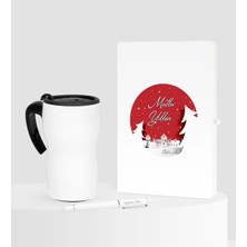 BK Gift Kişiye Özel Yılbaşı Mutlu Yıllar Temalı Beyaz Defter Kalem Termos Mug Seti - 1