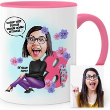 BK Gift Kişiye Özel Kadınlar Günü Temalı Karikatür Pembe Kupa Bardak - 2