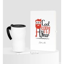 BK Gift Kişiye Özel Yılbaşı Noel Baba Temalı Beyaz Defter Kalem Termos Mug Seti - 3