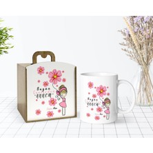 BK Gift Kişiye Özel Ahşap Kutuda Anneler Günü Temalı Bugün Günlerden Annem Tasarımlı Beyaz Kupa Bardak-2