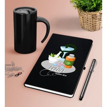 BK Gift Kişiye Özel Eczacı Siyah Defter Kalem Termos Mug Seti-6