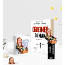 BK Gift Kişiye Özel Kadın Öğretmen Karikatürlü Beyaz Kupa Ahşap Kitap Ayracı ve Öğretmen Olmak Kitabı Hediye Seti-4
