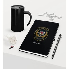 BK Gift Kişiye Özel Polis Özel Harekat Temalı Siyah Defter Kalem Termos Mug Seti