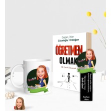 BK Gift Kişiye Özel Kadın En Iyi Öğretmen Karikatürlü Beyaz Kupa Ahşap Kitap Ayracı ve Öğretmen Olmak Kitabı Hediye Seti-1