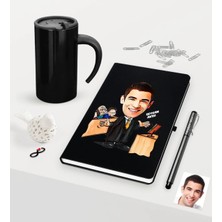 BK Gift Kişiye Özel Bay Avukat Karikatürlü Siyah Defter Kalem ve Termos Mug Seti  - 3