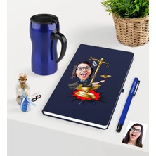BK Gift Kişiye Özel Bayan Avukat Karikatürlü Lacivert Defter Kalem ve Termos Mug Seti - 4