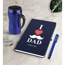 BK Gift Kişiye Özel Babamı Seviyorum Lacivert Defter Kalem Termos Mug Seti