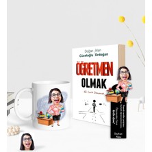 BK Gift Kişiye Özel Kadın Öğretmen Karikatürlü Beyaz Kupa Ahşap Kitap Ayracı ve Öğretmen Olmak Kitabı Hediye Seti-5