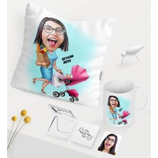 BK Gift Kişiye Özel Ev Hanımı Anne Karikatürlü Beyaz Kupa Ayna Yastık Seti - 1