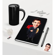 BK Gift Kişiye Özel Bay Avukat Karikatürlü Siyah Defter Kalem ve Termos Mug Seti  - 1