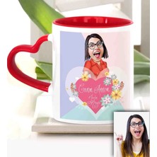 BK Gift Kişiye Özel Anneler Günü Temalı Kırmızı Kalpli Karikatürlü Kupa Bardak Kk8