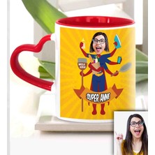 BK Gift Kişiye Özel Anneler Günü Temalı Kırmızı Kalpli Karikatürlü Kupa Bardak Kk2