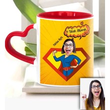 BK Gift Kişiye Özel Anneler Günü Temalı Kırmızı Kalpli Karikatürlü Kupa Bardak Kk3