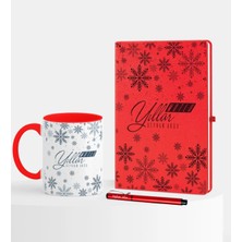 BK Gift Kişiye Özel Yılbaşı Mutlu Yıllar Temalı Kırmızı Defter Kalem Kupa Seti - 17