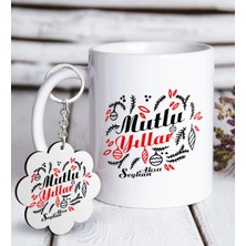 BK Gift Kişiye Özel Yılbaşı Mutlu Yıllar Beyaz Kupa ve Anahtarlık Hediye Seti-4