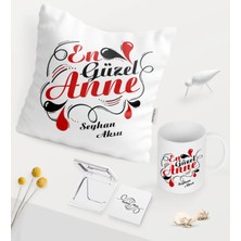 BK Gift Kişiye Özel En Güzel Anne Beyaz Kupa Ayna Yastık Seti
