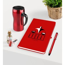 BK Gift Kişiye Özel Avukat Temalı Kırmızı Defter Kalem ve Termos Mug Seti  - 4