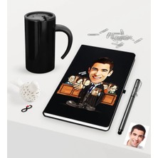 BK Gift Kişiye Özel Bay Avukat Karikatürlü Siyah Defter Kalem ve Termos Mug Seti  - 2