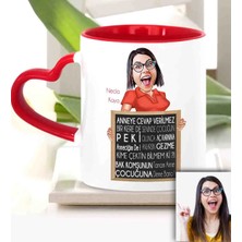 BK Gift Kişiye Özel Anneler Günü Temalı Kırmızı Kalpli Karikatürlü Kupa Bardak Kk6