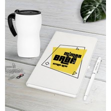 BK Gift Kişiye Özel Mimar Baba Beyaz Defter Kalem Termos Mug Seti-2