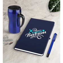 BK Gift Kişiye Özel Canım Babam Lacivert Defter Kalem Termos Mug Seti-7
