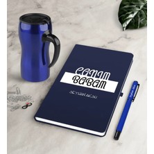 BK Gift Kişiye Özel Canım Babam Lacivert Defter Kalem Termos Mug Seti-4
