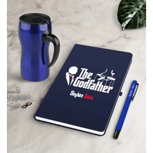 BK Gift Kişiye Özel The Godfather Lacivert Defter Kalem Termos Mug Seti