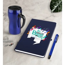 BK Gift Kişiye Özel Ilk Babalar Günün Kutlu Olsun Lacivert Defter Kalem Termos Mug Seti-6