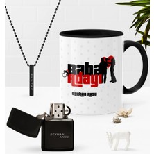 BK Gift Kişiye Özel Baba Adayı Siyah Kupa Benzinli Çakmak Kolye Seti-2