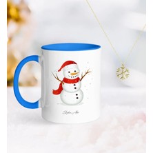 BK Gift Kişiye Özel Kardan Adam Mavi Kupa ve Kar Tanesi Kolye-2