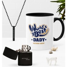 BK Gift Kişiye Özel Dünyanın En Iyi Babası Siyah Kupa Benzinli Çakmak Kolye Seti-3