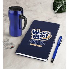 BK Gift Kişiye Özel Dünyanın En Iyi Babası Lacivert Defter Kalem Termos Mug Seti-3