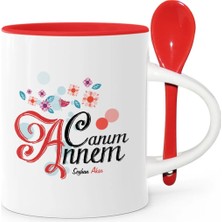 BK Gift Kişiye Özel Canım Annem Kırmızı Kaşıklı Kupa Bardak - 18