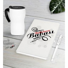 BK Gift Kişiye Özel Babaların Babası Beyaz Defter Kalem Termos Mug Seti-1