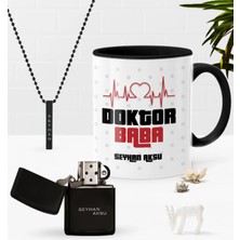 BK Gift Kişiye Özel Doktor Baba Siyah Kupa Benzinli Çakmak Kolye Seti-2