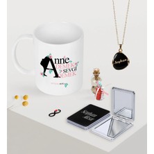 BK Gift Kişiye Özel Anne Demek Sevgi Demek Kupa Ayna ve Siyah Mineli Kolye Seti