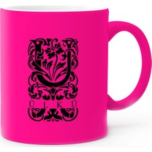BK Gift Kişiye Özel Ü Harfli Fosforlu Pembe Kupa Bardak (Model 2)