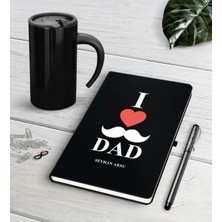 BK Gift Kişiye Özel Babamı Seviyorum Siyah Defter Kalem Termos Mug Seti