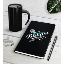 BK Gift Kişiye Özel Babaların Babası Siyah Defter Kalem Termos Mug Seti-1