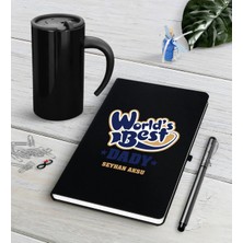 BK Gift Kişiye Özel Dünyanın En Iyi Babası Siyah Defter Kalem Termos Mug Seti-3